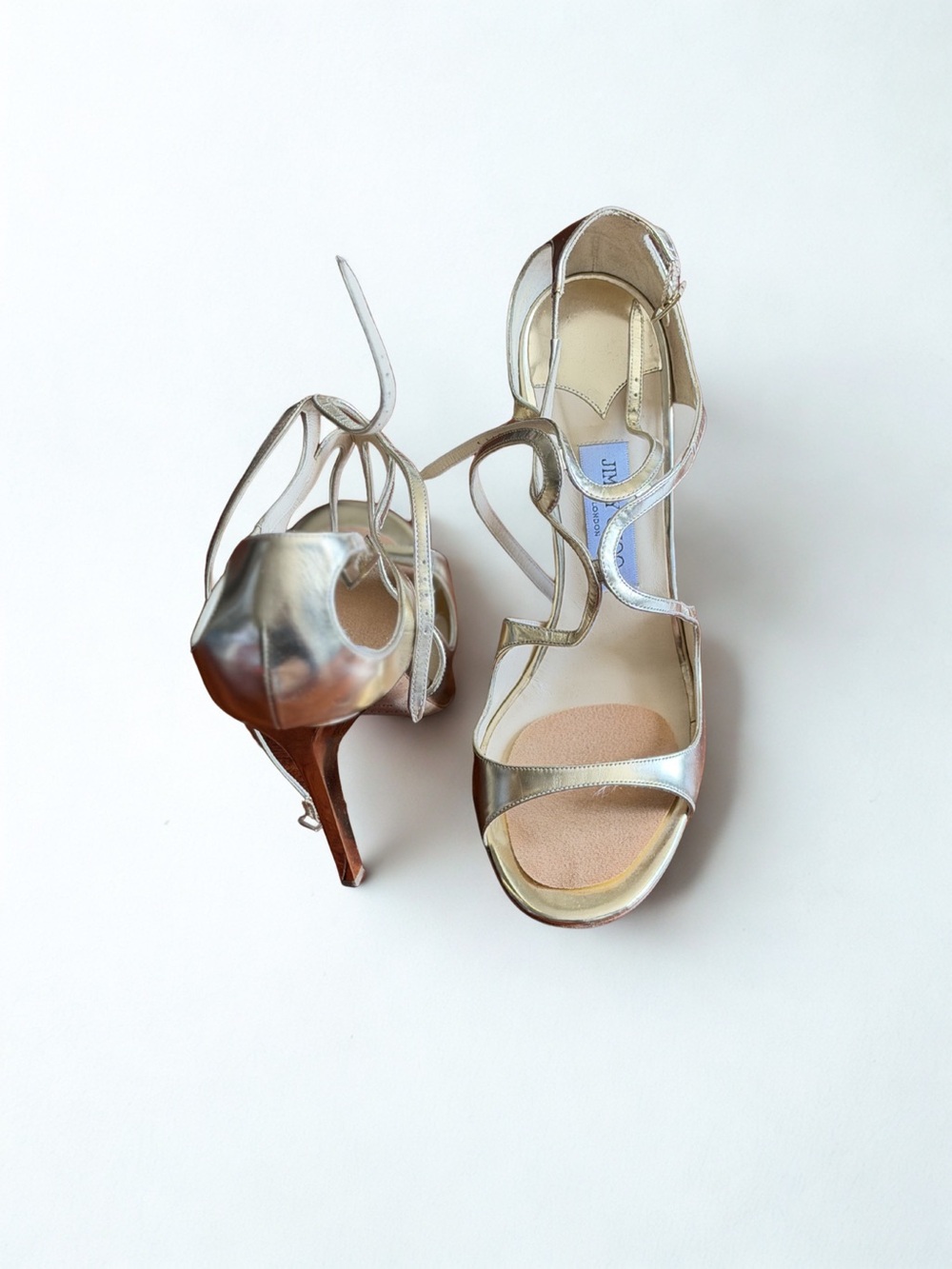 Jimmy Choo Metallic Gold Strappy Heeled Sandals style Lang size 42